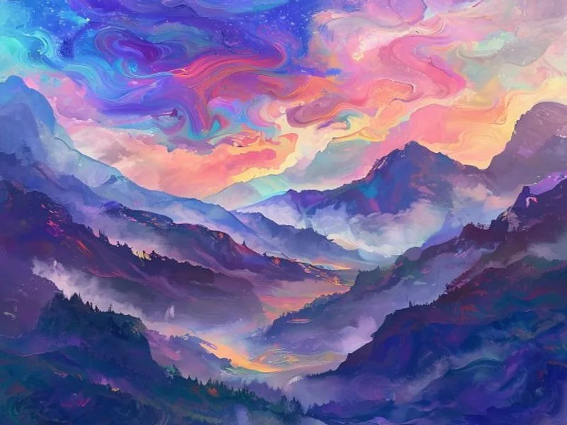 AI-generated colorful mountain landscape artwork